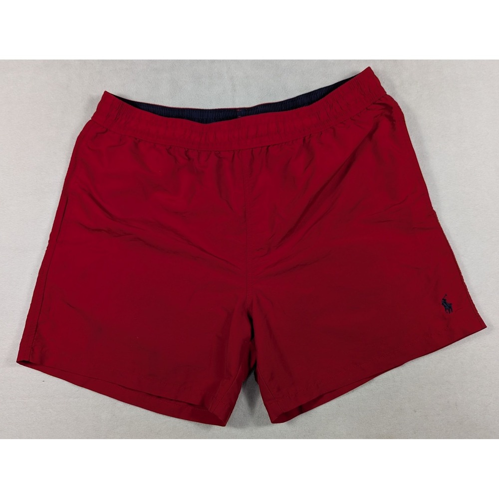 Polo Ralph Lauren Mens XL Red Nylon Mesh Lined Swim Trunks‎ Board Shorts Pony